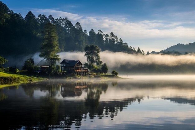 Photo une belle matinée au lac pang ung, dans la province de hong son, en thaïlande.