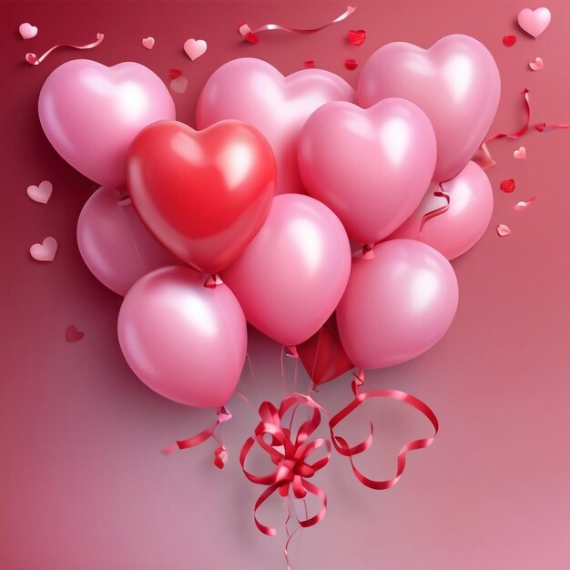 Belle et mignonne conception de modèle de bannière de fête de la Saint-Valentin avec des ballons, des cœurs et une affiche 3D
