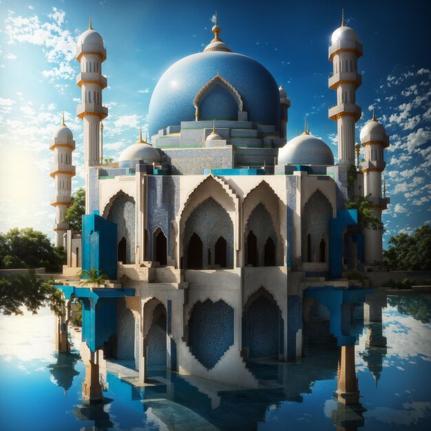 Photo une belle mosquée au sommet de l'eau