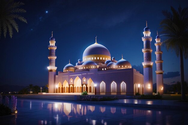 Belle mosquée dans la nuit noire