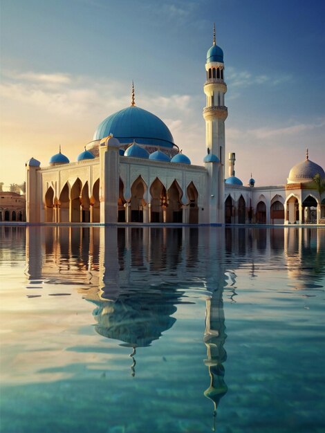 Une belle mosquée islamique dans l'eau