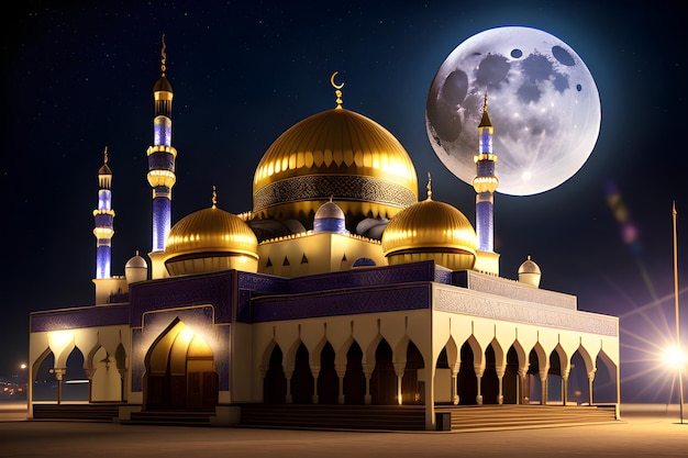 Belle Mosquée Nuit Contexte Ramadan Kareem Eid Mubarak Architecture islamique Generative AI