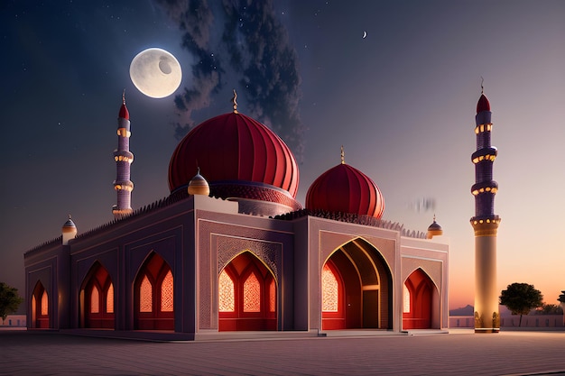 Belle Mosquée Nuit Contexte Ramadan Kareem Eid Mubarak Architecture islamique Generative AI