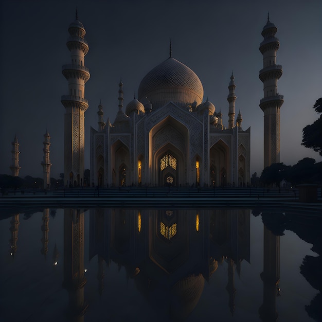 Photo une belle mosquée la nuit