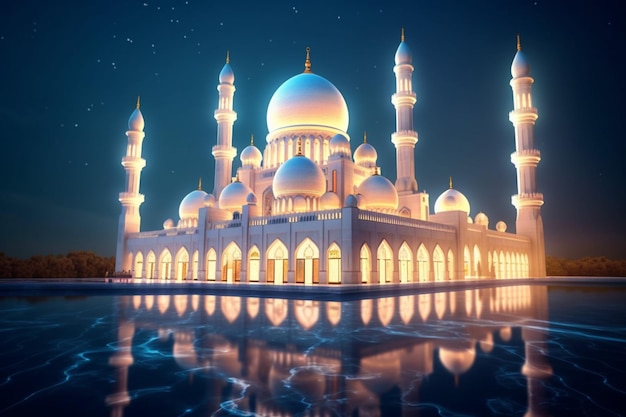 La belle mosquée sereine la nuit dans le bienheureux