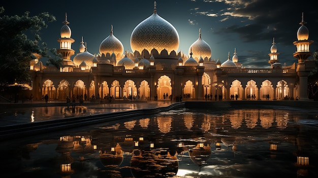 la belle mosquée sereine la nuit du mois béni du ramadan l'illuminée