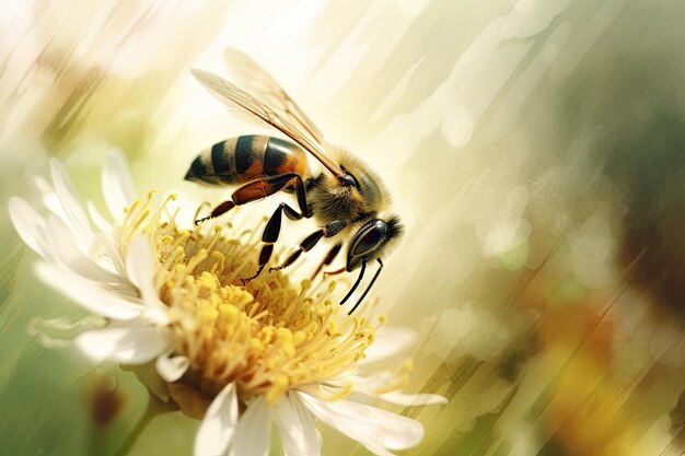 La belle nature en action Vue rapprochée d'une abeille pollinisant une fleur dans le champ par une journée ensoleillée