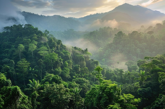 Une belle nature matinale dans la forêt tropicale luxuriante de Thaïlande, un paradis de vacances en plein air