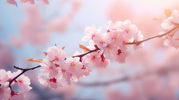 Belle nature de printemps à l'arrière-plan défocalisé avec une fleur de sakura rose