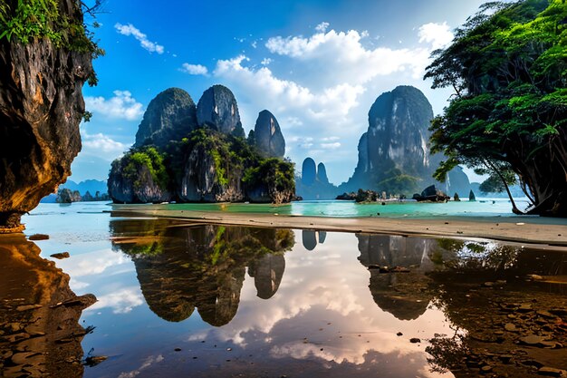 Photo la belle nature de la thaïlande le reflet de l'île de james bond