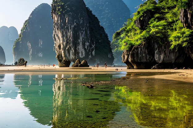 Photo la belle nature de la thaïlande le reflet de l'île de james bond