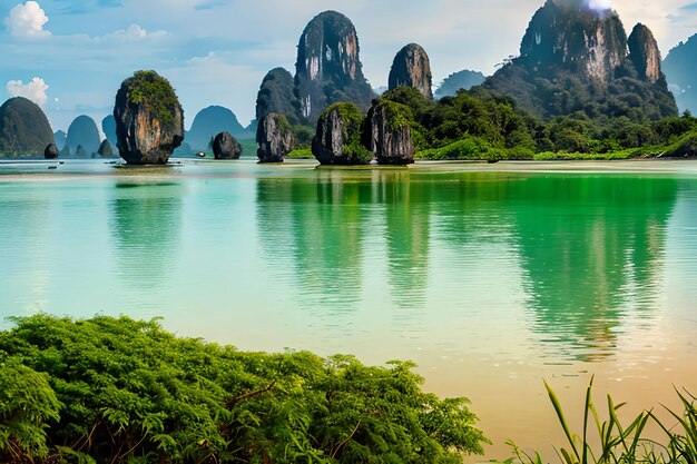 Photo la belle nature de la thaïlande le reflet de l'île de james bond