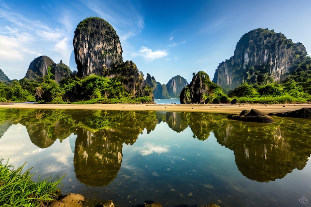 Photo la belle nature de la thaïlande le reflet de l'île de james bond