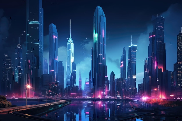 Une belle nuit au néon dans une ville cyberpunk