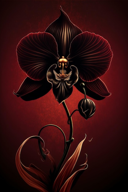 Belle orchidée noire fantaisie sur fond sombre