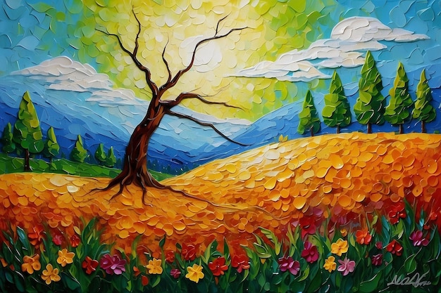 Belle peinture acrylique sur fond de la nature