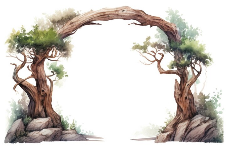 Une belle peinture à l'aquarelle d'une arche d'arbre Cette œuvre d'art capture la tranquillité et la beauté naturelle d'un arbre formant une arche parfaite pour ajouter une touche de nature à n'importe quel espace