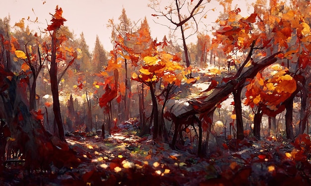 belle peinture au milieu de la forêt d'automne