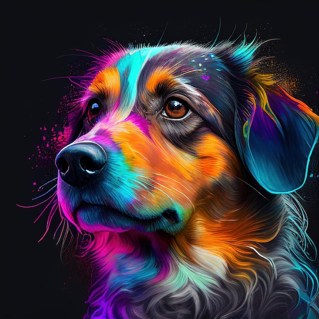 Belle peinture colorée d'un chien Gros plan d'un chien ai génératif