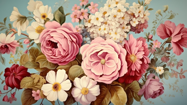 Une belle peinture de différentes fleurs