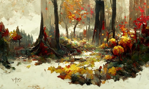 Une belle peinture du milieu de la forêt d'automne