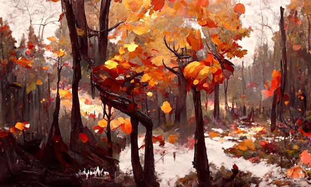 Une belle peinture de la forêt d'automne