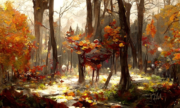 Une belle peinture de la forêt d'automne