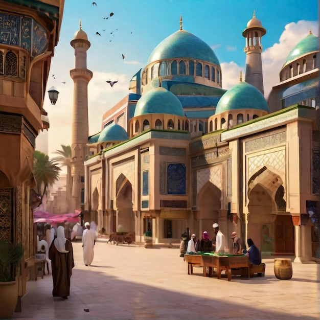 Photo une belle peinture de la mosquée omayyade.