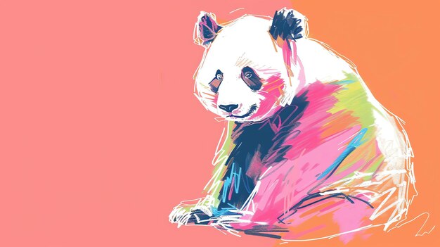 Photo une belle peinture d'un ours panda avec un fond abstrait coloré