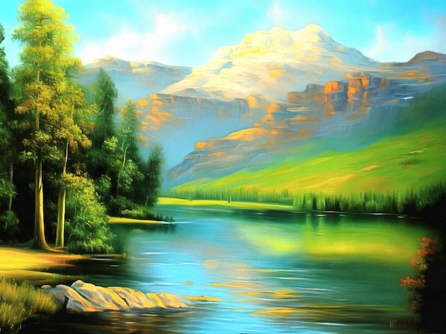 Belle peinture de paysage de nature sur toile de papier Generative AI