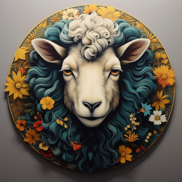 Belle peinture d'une tête de mouton pour la célébration de l'Aïd ul-Adha