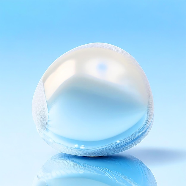 une belle perle sur une huître blanche un fond bleu très clair de petites bulles d'air s'élevant hyperréel