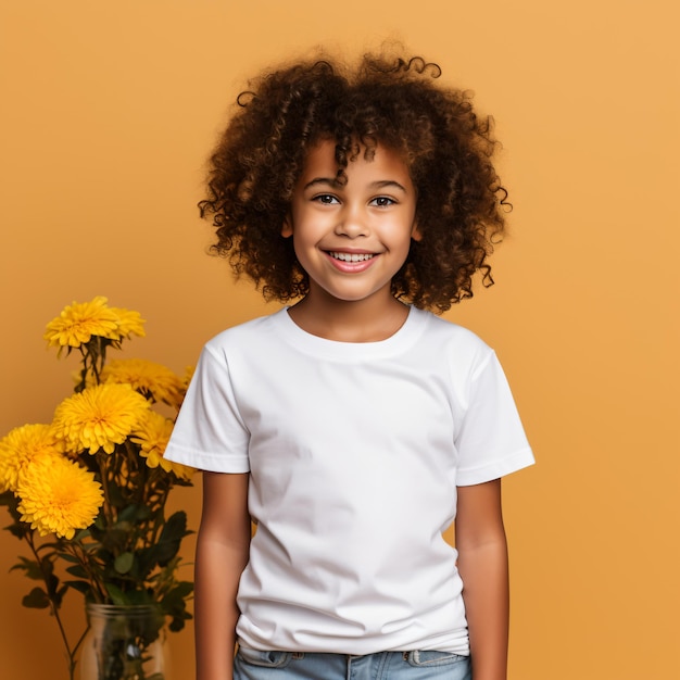 Une belle petite fille dans un t-shirt blanc blanc