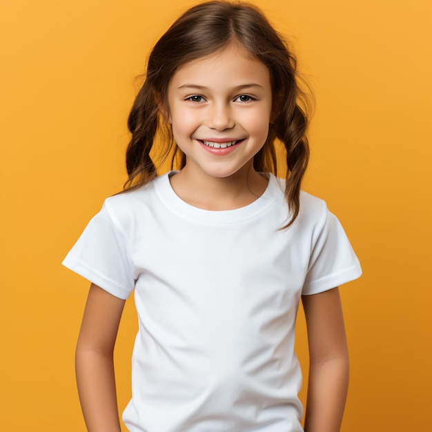 Une belle petite fille dans un t-shirt blanc blanc