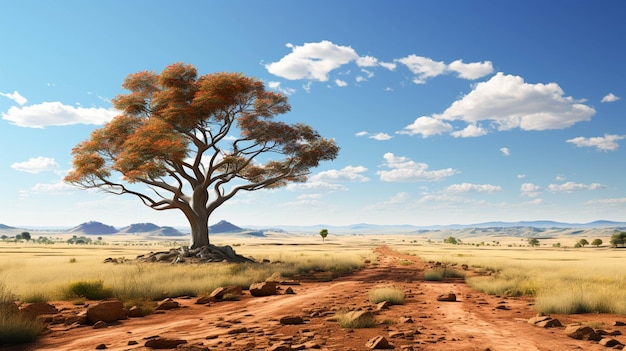 Belle photo d'un arbre dans les plaines de la savane avec le ciel bleu