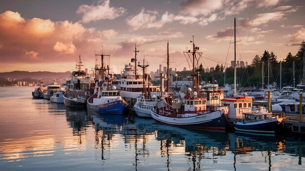 Belle photo des bateaux stationnés près du port du charbon à Vancouver