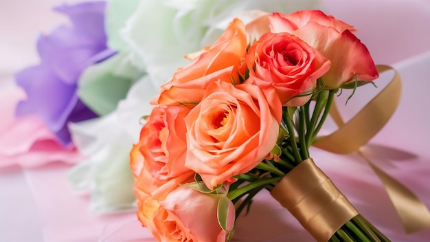 Photo une belle photo d'un bouquet de fleurs de rose de pêche