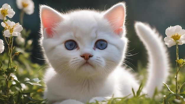 Belle photo d'un chaton britannique à poil court blanc