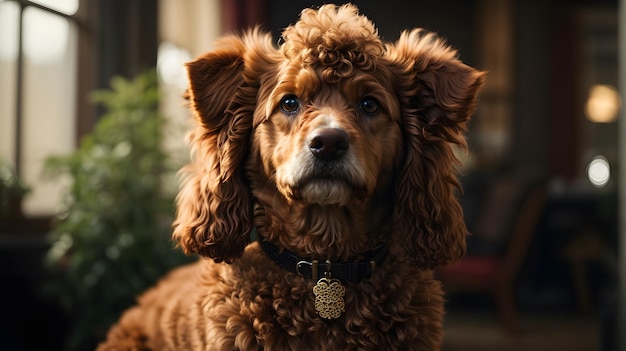 belle photo de chien caniche brun