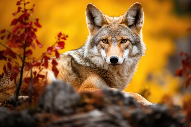 Une belle photo d'un coyote sauvage dans la nature au coucher du soleil générée par Ai