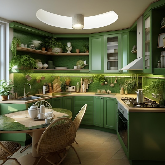 belle photo de design d'intérieur de la cuisine verte