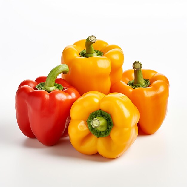 Une belle photo de devant de quatre Capsicum fraîches