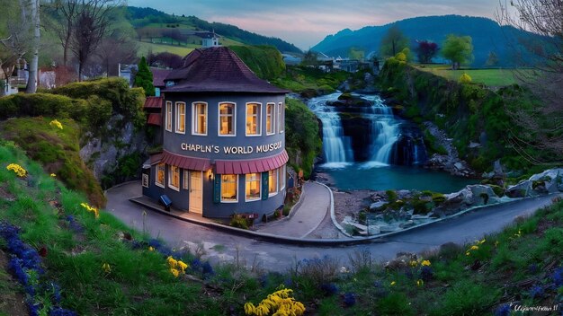 Photo une belle photo du musée mondial de chaplin en suisse entouré d'une nature luxuriante