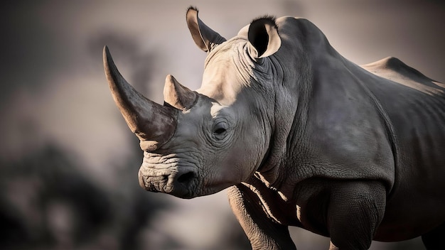 Photo une belle photo d'un énorme rhinocéros avec un fond flou