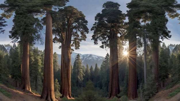 Photo une belle photo de la forêt nationale de séquoia sur le fond des montagnes de la sierra