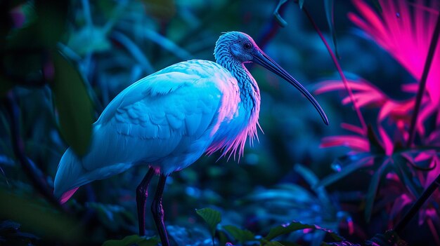 Photo une belle photo générée par l'ia de l'ibis brillant de couleur néon