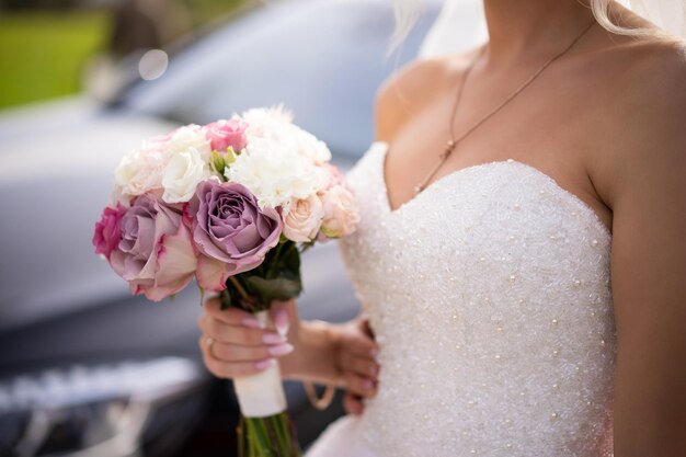 Belle photo gros plan bouquet de fleurs de mariage