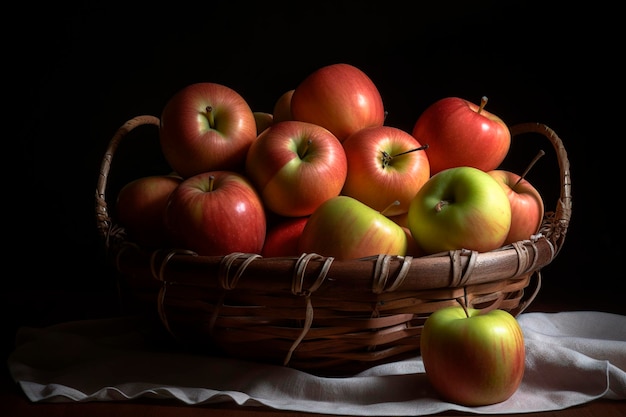 Belle photo de nature morte de panier avec des pommes