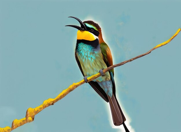 Belle photo d'un oiseau guêpier perché sur une branche dans la forêt