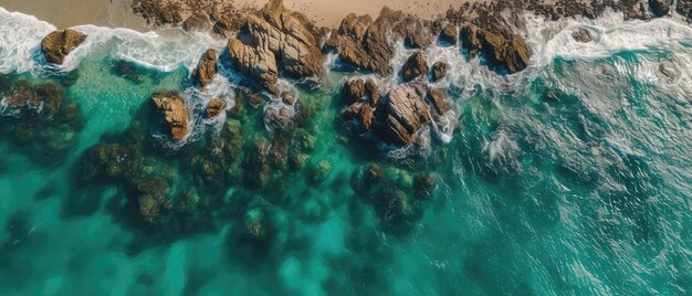 Une belle photo d'une plage rocheuse avec une falaise d'en hautVue aérienne Prise de vue panoramique AI générative